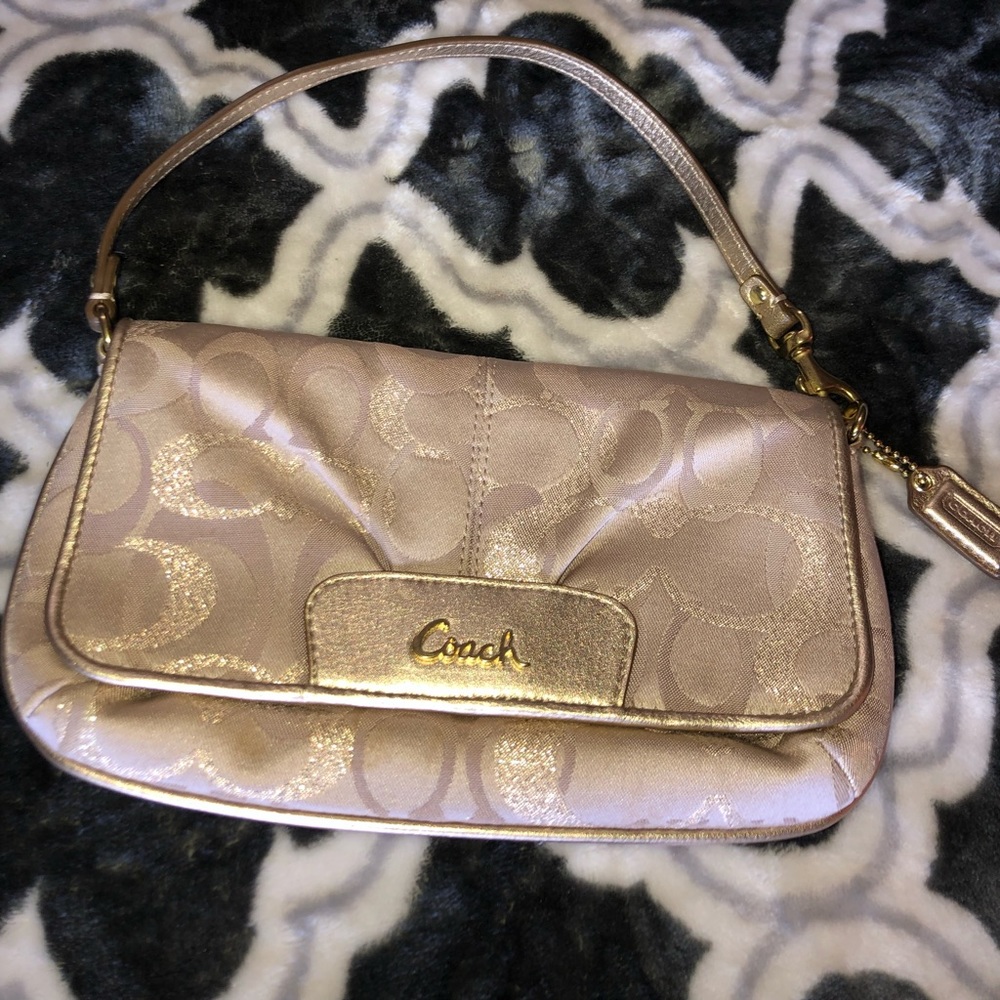 Coach Purse- Wristlet/Clutch- Monogram Gold/Pink